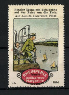 Reklamemarke Rheinperle - Feinste Delikatess-Margarine, Rentier Grone Mit Dem Sohne Auf Der Reise Um Die Welt, Bild 11  - Erinnofilie