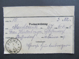 Postanweisung Pichl Bei Wels - Pfaffendorf 1905  /// D*59528 - Briefe U. Dokumente