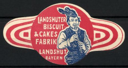 Reklamemarke Landshut, Landshuter Biscuit- Und Cakes Fabrik, Bayer Spielt Auf Einer Flöte  - Erinnofilie