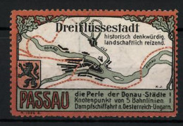 Reklamemarke Passau, Die Perle Der Donau-Städte, Dreiflüssestadt, Historisch Denkwürdig - Landschaftlich Reizend  - Erinofilia