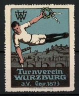 Reklamemarke Würzburg, Turnverein Würzburg A.V., Gegr. 1873, Springer Mit Siegerkranz  - Erinnofilie