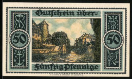 Notgeld Hannover 1921, 50 Pfennig, Florale Ornamente, Flusspartie Mit Turm, Handwerks-Symbole  - Lokale Ausgaben