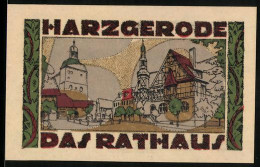 Notgeld Harzgerode 1921, 50 Pfennig, Wappen, Ortspartie M. Rathaus  - Lokale Ausgaben