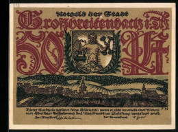 Notgeld Grossbreitenbach /Th., 50 Pfennig, Stadtpanorama, Wappen, Glasindustrie  - Lokale Ausgaben