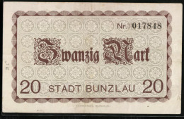 Notgeld Bunzlau 1918, 20 Mark, Kontroll-Nr. 017848  - Lokale Ausgaben