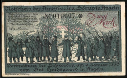 Notgeld Sörup In Angeln, 2 Mark, Vertreibung Der Schweden Vom Gut Lundsgaard, 1850  - [11] Local Banknote Issues