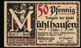 Notgeld Mühlhausen /Thür. 1921, 50 Pfennig, Bach Will Aus Dem Organistendienst Entlassen Werden, 1708  - Lokale Ausgaben