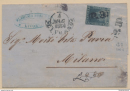 1851-52 TOSCANA, N° 7 - 6 Crazia, Ardesia Su Grigio, Da Livorno Per Milano , 4-05-1854 - Toscana