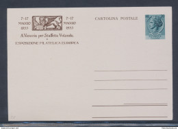 1953 Repubblica - C 149 - L 20 Verde - VENEZIA - Esposizione Filatelica Europea NUOVO - Stamped Stationery