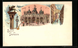 Lithographie Venedig, Markusdom, Gondelpartie  - Venezia (Venedig)