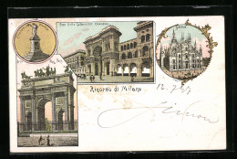 Lithographie Milano, Arco Della Pace, Arco Della Galleria Vitt. Emanuele, Duomo, Momnumento Mentana  - Andere & Zonder Classificatie