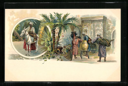 Lithographie Araber In Traditioneller Tracht Nebst Pferd Und Vase  - Ohne Zuordnung