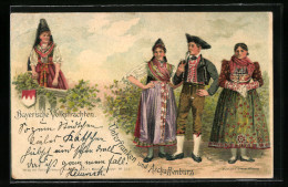 Lithographie Aschaffenburg, Serie: Bayrische Volkstrachten, Bauern In Trachten Aus Unterfranken Und Aschaffenburg  - Costumes