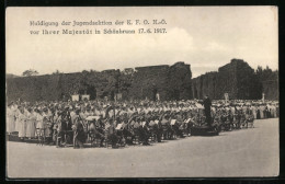 AK Schönbrunn, Huldigung Der Jugendsektion Der K.F.O.N.Ö. Vor Ihrer Majestät 17.06.1917  - Familles Royales