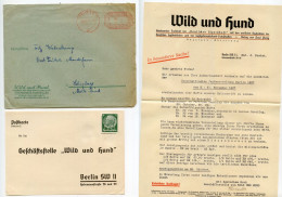 Germany 1937 12pf. Meter Cover W/ Letter & Reply Postcard With 6pf. Hindenburg Perfin Stamp; Berlin - Wild Und Hund - Macchine Per Obliterare (EMA)