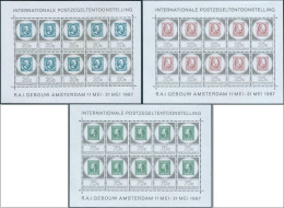 HOLLAND-NETHERLANDS-NEDERLAND,1967 AMPHILEX,INTERNATIONAL STAMP EXHIBITION AMSTERDAM,Three Mini Sheets -MNH - Bloques