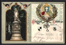 Lithographie Berlin-Tiergarten, Königin Luise Denkmal, Wappen  - Royal Families