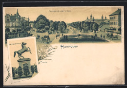 Lithographie Hannover, Herrenhäuser Allee, Sachsenross  - Hannover