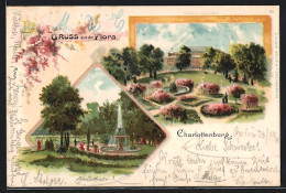 Lithographie Berlin-Charlottenburg, Anlagen In Der Flora, Springbrunnen  - Charlottenburg