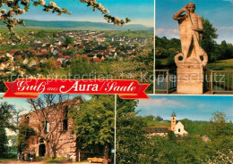 73249961 Aura Saale Panorama Baumbluete Denkmal Statue Kirche Ruine Aura Saale - Other & Unclassified