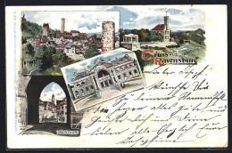 Künstler-AK Sign.: K. Fuchs, Ravensburg, Veitsburg, Konzerthaus, Obertor, Stadtansicht  - Ravensburg