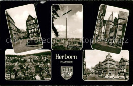 73248910 Herborn Hessen Altstadt Fachwerkhaeuser Turm Kreuz Stadtpanorama Wappen - Herborn