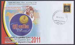 Sri Lanka Ceylon 2011 Special Cover International Migrant's Day, Immigration - Sri Lanka (Ceilán) (1948-...)