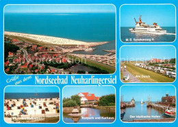 73248102 Neuharlingersiel Fliegeraufnahme Badestrand Kurpark Kurhaus Hafen Deich - Altri & Non Classificati