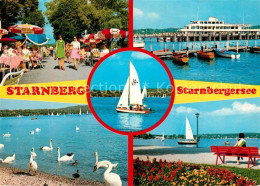 73247838 Starnberg Gartenrestaurant Bootsanleger Fahrgastschiff Uferpromenade Se - Starnberg