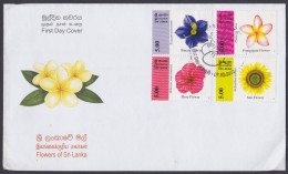 Sri Lanka Ceylon 2012 FDC Flowers Of Sri Lanka, Flower, Sunflower, Shoe, Frangipani, Binara, First Day Cover - Sri Lanka (Ceylon) (1948-...)