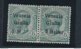 1918 VENEZIA GIULIA, N° 30ed In Coppia Con Il Normale , Varietà 5 H Invece Di 5 Heller, Molto Interessante MNH** Firma - Andere & Zonder Classificatie