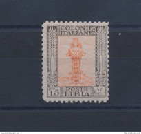 1926-30 Libia , Serie Pittorica Dentellata 11 Lineare , 15 Cent Bruno Arancio N° 62 , MNH** - Ottima Centratura - Libia