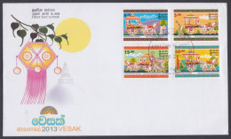 Sri Lanka Ceylon 2013 FDC Vesak, Buddhist Year, Buddhism, Horse Carriage, Horses, Kite, Sun, First Day Cover - Sri Lanka (Ceylon) (1948-...)