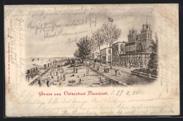 Lithographie Niendorf / Ostsee, Promenade Und Strandleben  - Sonstige & Ohne Zuordnung