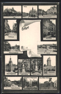 AK Erfurt, Bismarckhaus, Bahnhof, Marktstrasse, Hauptpostamt, Roland Am Fischmarkt  - Erfurt