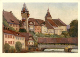 13887156 Bremgarten AG Gedeckte Bruecke Mit Kirche Kuenstlerkarte Bremgarten AG - Autres & Non Classés