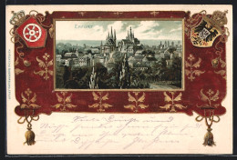 Passepartout-Lithographie Erfurt, Panorama, Wappen  - Autres & Non Classés
