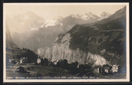 AK Wengen, Ortsansicht Mit Breithorn, Tschingelhorn Und Gspaltenhorn  - Wengen