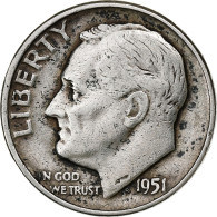 États-Unis, Dime, Roosevelt Dime, 1951, U.S. Mint, Argent, TB, KM:195 - 1946-...: Roosevelt