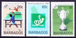 Barbados 1983 MNH 3v, Table Tennis World Cup, Sports - Tennis