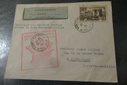 ACHEMINEMENT De PARIS Par  MARSEILLE Seulement Par Premier Courrier Aérien De Nuit 25 07 1939 - Premiers Vols