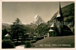 13727496 Zermatt VS Mit Kirche Und Matterhorn Zermatt VS - Autres & Non Classés