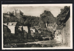 AK Oberstein A. Nahe, Flusspartie Und Blick Auf Burg  - Autres & Non Classés