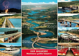 73247082 Sondern Biggesee Feuerwerk Staudamm Talsperre Panoramakarte Sondern Big - Altri & Non Classificati