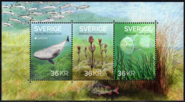 Sweden Suède Suède 2024 Europa CEPT Underwater Flora And Fauna Set Of 3 Stamps In Block MNH - Whales