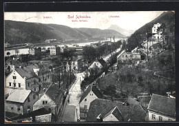 AK Bad Schandau /Sächs. Schweiz, Strassenpartie, Im Hintergrund Bahnhof Und Lilienstein  - Bad Schandau