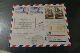 INAUGURATION DE LA LIAISON  AERIENNE  PARIS TOKYO LETTRE R 24 11 1952 - Erst- U. Sonderflugbriefe