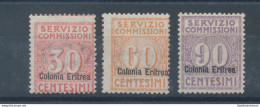 1916 Eritrea, Servizio Commissioni , 3 Valori , MLH* - Erythrée