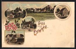 Lithographie Eschach / Württ., Gasthof Z. Lamm, Post, Apotheke  - Autres & Non Classés