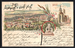 Lithographie Stuttgart, Stiftskirche Und Denkmal Der Raub Des Hylas  - Stuttgart